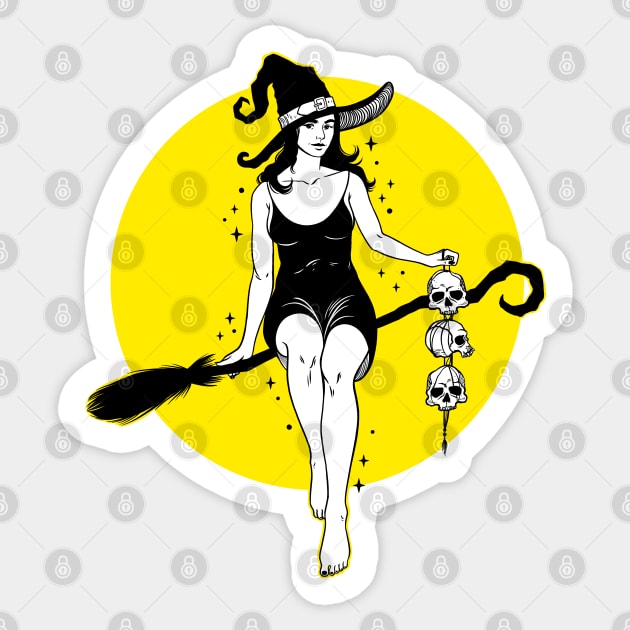 Broom Rider Witch Witches Broom Sticker TeePublic